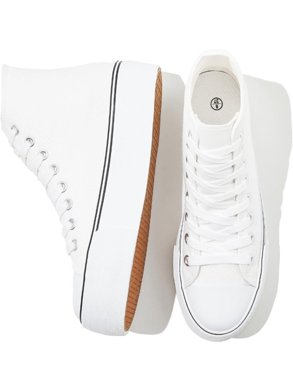 Stylish White High Top Platform Sneakers for Women - Trendy Canvas Shoes